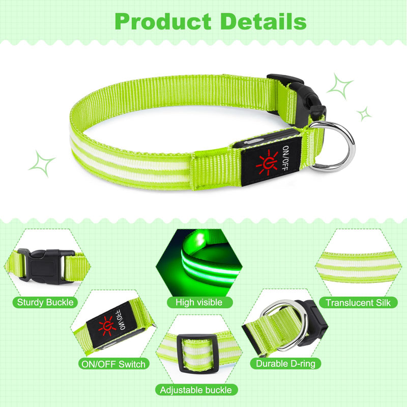 Illumifun Light Up Dog Collar, Rechargeable LED Dog Collar Glow in The Dark, High Visibility Collars Light for Pet Walking at Night (Green, Large) Green - PawsPlanet Australia