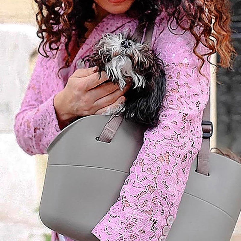 Ferplast Dog Carrier Bag up to 5 kg. Soft Rubber Plastic, Waterproof and Washable Cat Carrier, Adjustable Handles, Safety Strap, 35 x 14 x 22 cm. Dove Gray 35 cm L x 14 cm W x 22 cm H Summer Dove grey - PawsPlanet Australia