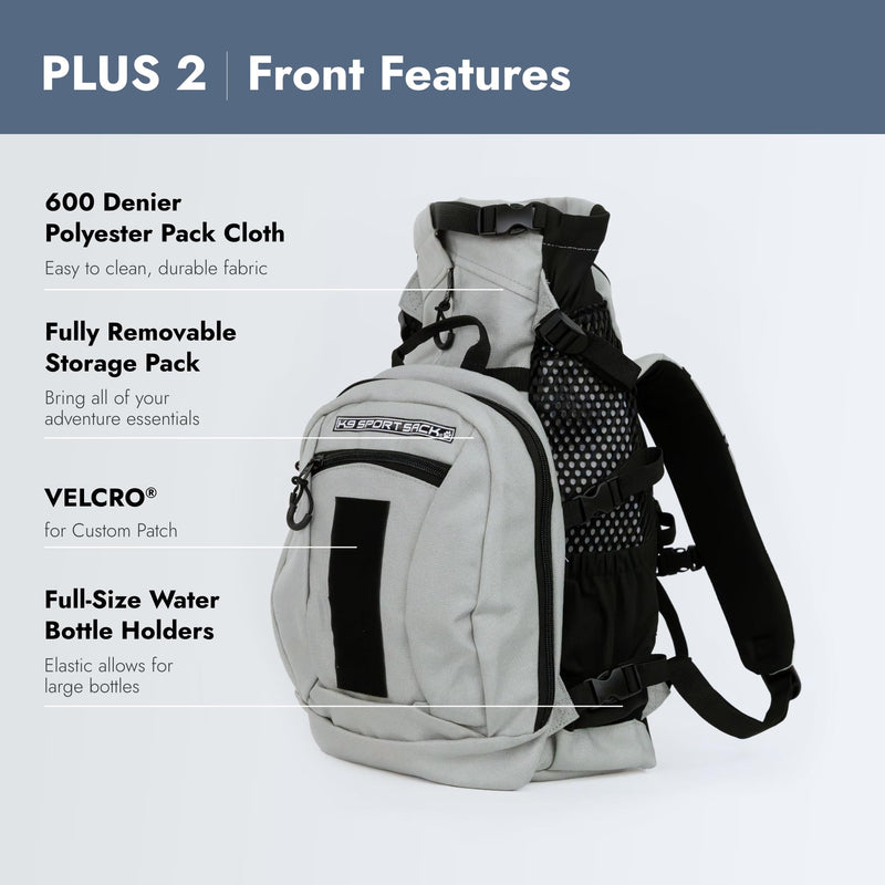 K9 Sport Sack Plus 2 - Medium, Light Grey - Ideal for Dogs 17-19” Long - Adjustable, Backpack-Style Carrier with Multi-Functional Storage Pack, Thick Shoulder Straps & Padded Back Panel - PawsPlanet Australia