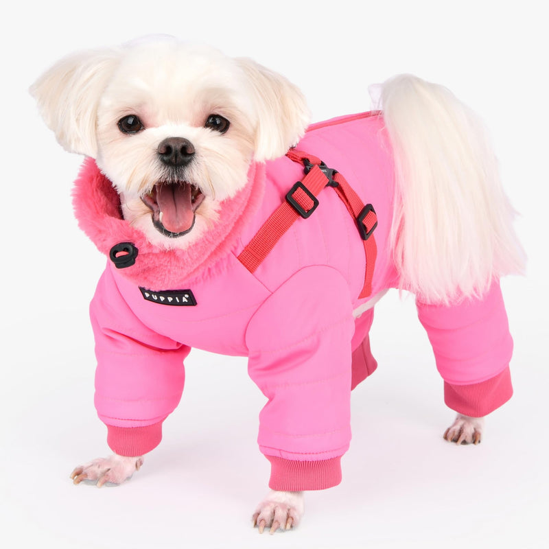 Puppia Everson Dog Jumpsuit Winter Season Intrgrated Harness for Small and Medium Dogs, Pink, Medium Pink_Everson - PawsPlanet Australia