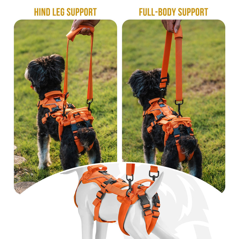 OneTigris Lift Harness for Small Dogs XS, Sling Carrier to Help Lift and Walk, Outdoor Full Body Support with Reflective Straps for Back Legs Orange - PawsPlanet Australia