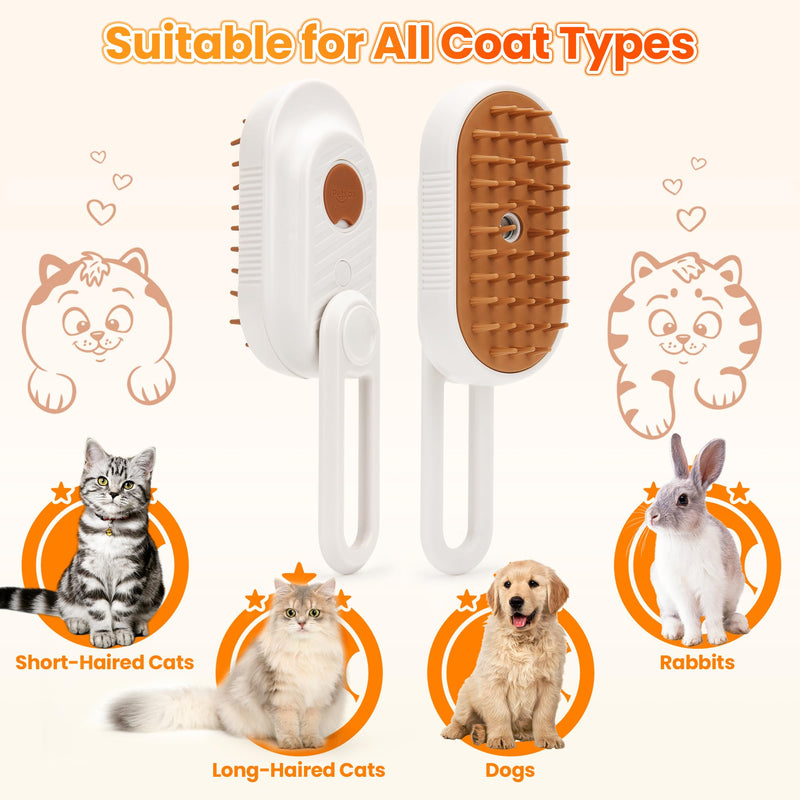 Cat Steam Brush for Shedding, 4-in-1 Rechargeable Steam Pet Brush for Cats & Dogs, Anti-Static, Gentle Fur Removal & Combing, Ideal for Short & Long Hair Pets, Easy to Use - PawsPlanet Australia