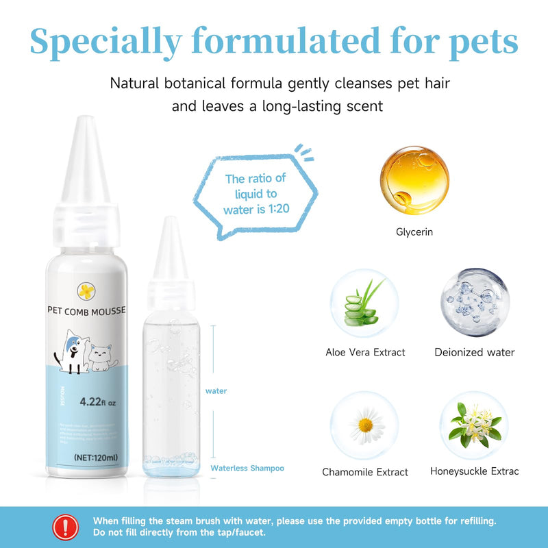Pet Steam Brush for Dog & Cat – 3-in-1 Spray Hair Removal Comb for Shedding & Grooming, Softens Fur & Reduces Static – Water Brush for Long & Short Coats, Bath-Hating Pets, Includes Waterless Shampoo 7.8″-121ML - PawsPlanet Australia