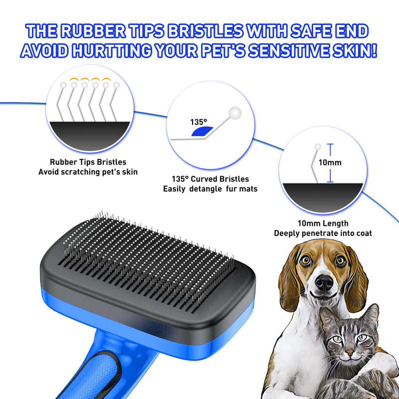 Dogs Cats Self Cleaning Slicker Brush for Shedding & Grooming Any Breed of Pets, Removes Loose, Undercoat, Mats, Tangled Hair for Small Medium Large Animal With Long Short Fur Length, Blue - PawsPlanet Australia