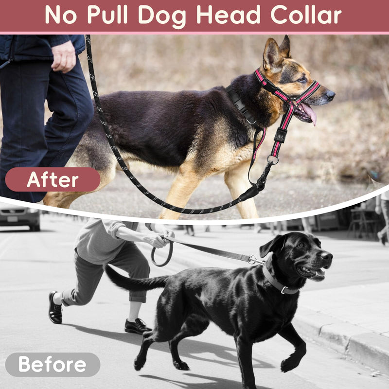 BARKLESS Soft Nylon Dog Head Collar for Large Medium Dog, Reflective Padding Head Halter for Training, Adjustable Muzzle Leash No Pulling, Jumping, Nose Leash Ideal for Walking (Pink, XL) Pink XL (Snout 12-14¼") - PawsPlanet Australia