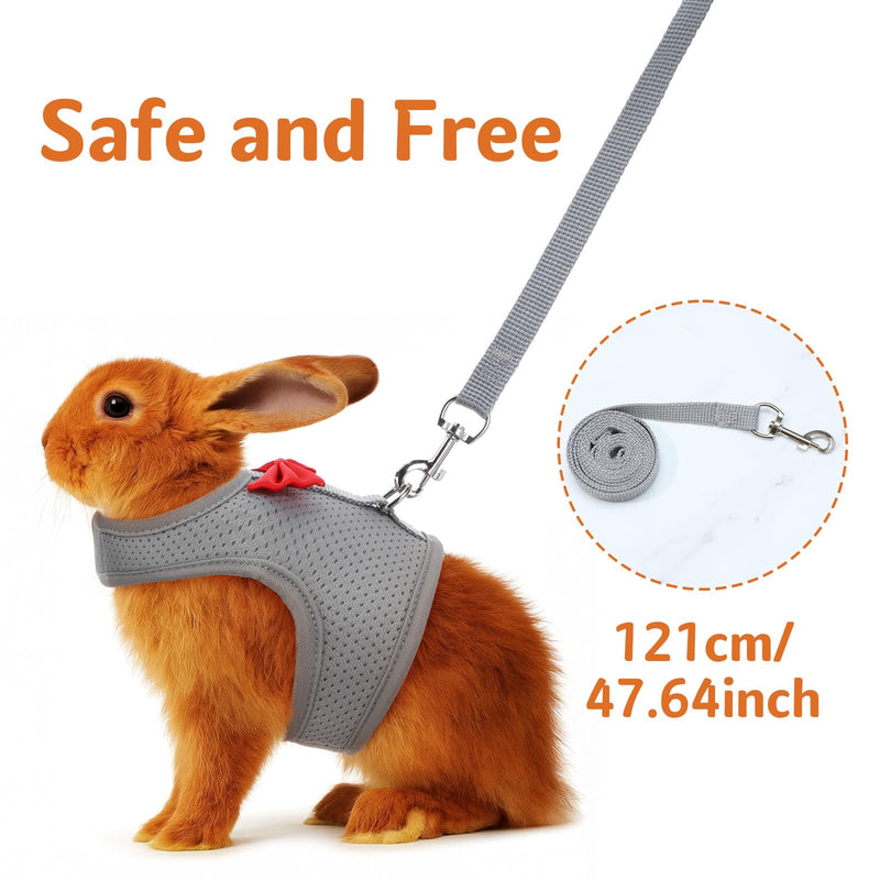 Bunny Harness and Leash Set, Soft Breathable Mesh Rabbit Leash Vest with Safety Buckles, Lightweight Escape-Proof Walking Gear for Rabbits, Kittens, Ferrets, Guinea Pigs, Grey M - PawsPlanet Australia