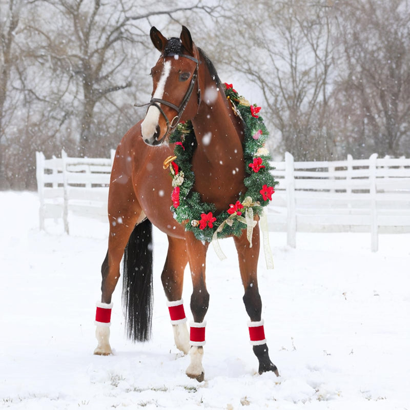 Christmas Horse Leg Wraps Standing Wraps for Horses red Horse Leg Protectors Horse Leg Wraps Faux Fur Polyester Standing Wraps 、Pack of 4 (red) - PawsPlanet Australia