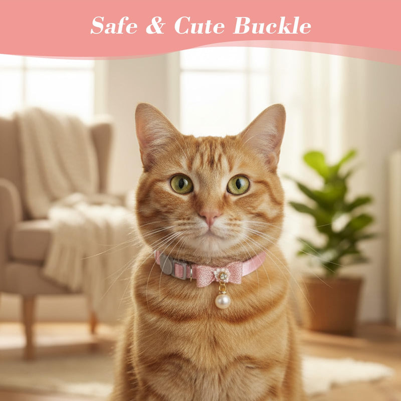 Cat Collar Breakaway, Adjustable Pink Cat Collar with Pearl Pendant, Cute Cat Collars with Safety Buckle Pink Bowtie Kitten Collars for Girl Cats - PawsPlanet Australia