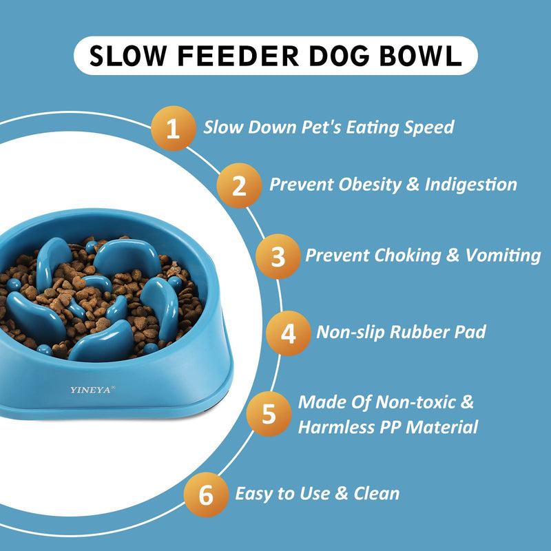 2Pcs Slow Feeder Dog Bowls Large Breed, Dog Slow Feeder Bowl, Dog Food Bowls Slow Feeder, Dog Bowl Slow Feeder, Dog Bowl That Slow Down Eating, Puzzle Dog Food Bowls, Slow Eating Dog Bowl Medium A - DarkBlue & RoseRed - PawsPlanet Australia