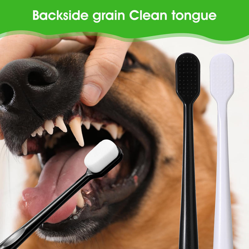 Dog Toothbrush, 4 Pcs Soft Dog Tooth Brushing Kit, Puppy Toothbrush Long Handle Pet Toothbrush Universal for Pet Dogs Teeth Cleaning and Oral Care Dental Hygiene Convenient (Black, White) - PawsPlanet Australia