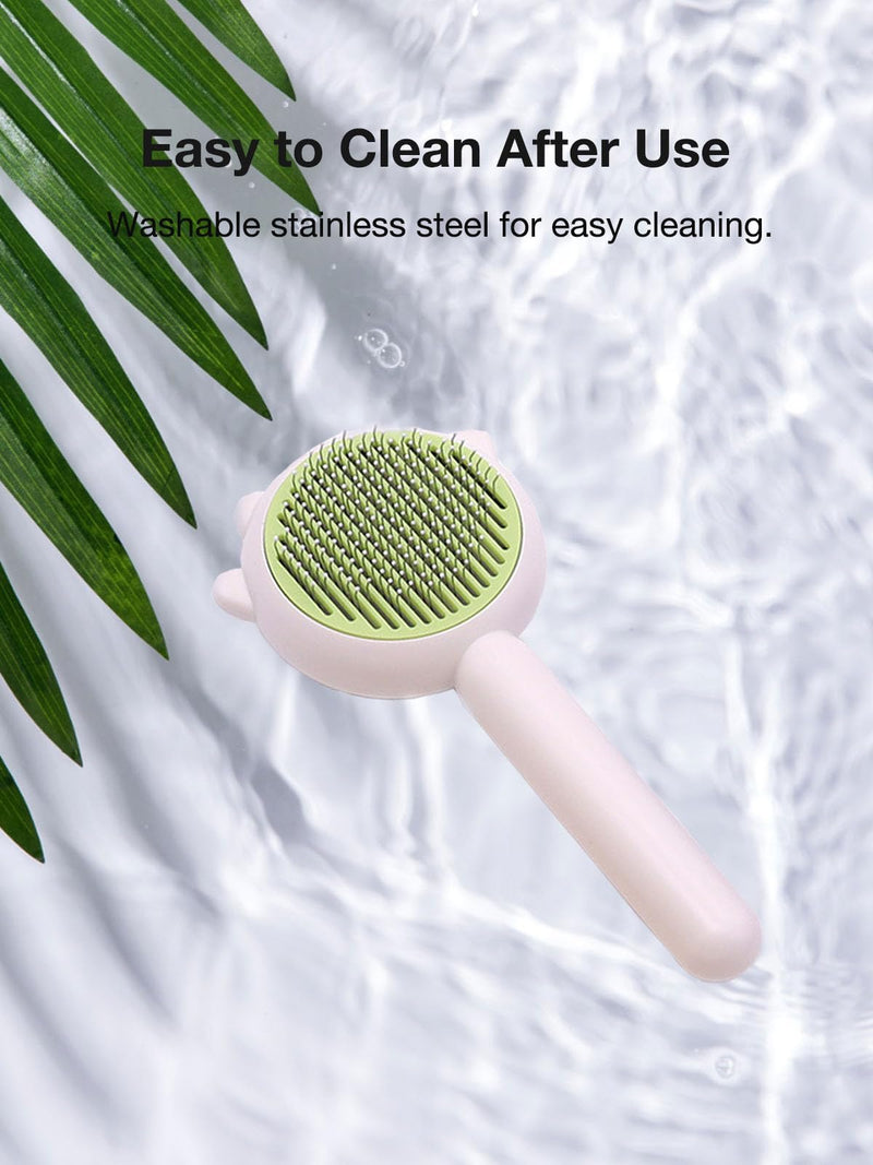 Cat Brush, Gemnbo Cat Brush with Release Button, Dog Brush for Shedding Self Cleaning with 140° Bent Curved Massage Needles, Pet Grooming Kit for Cats and Dogs Green - PawsPlanet Australia
