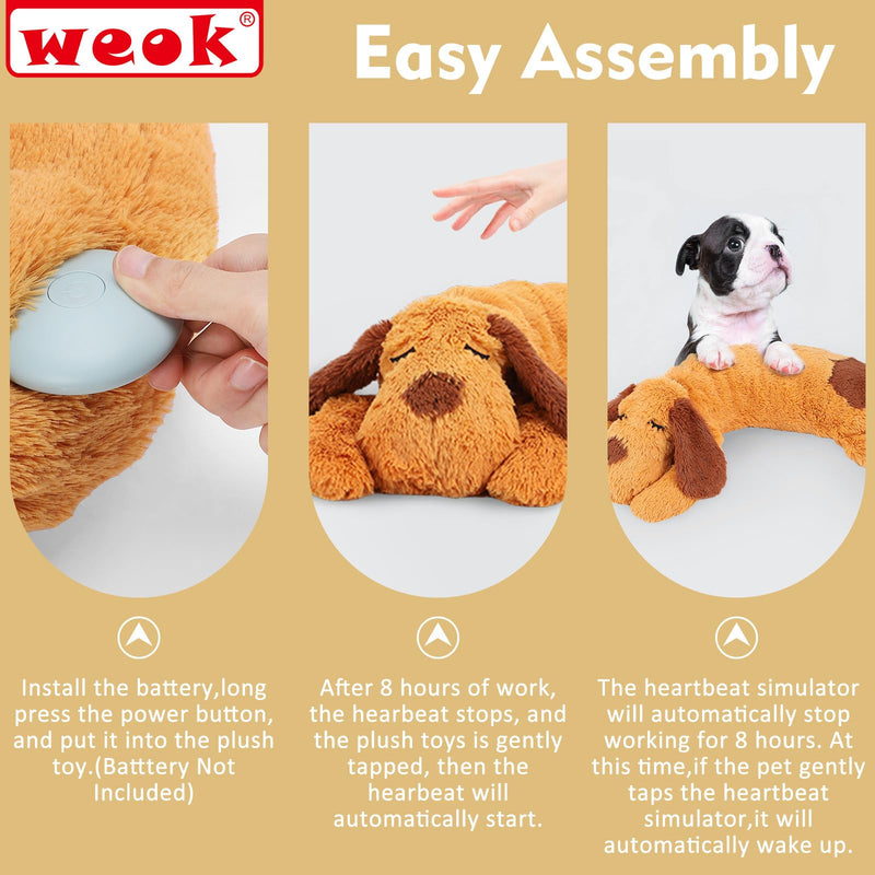 Heartbeat Puppy Toy - Comfort Cuddler Pillow, Dog Anxiety Relief Calming Aid,Heartbeat Stuffed Toy for Dogs,Puppy Heartbeat Toy Sleep Aid,Dog Heartbeat Toy for Pet brown1 - PawsPlanet Australia