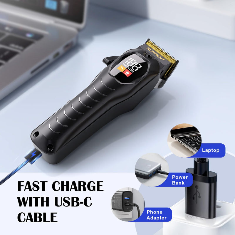 SUPRENT Hair Clippers Set for Men, Rechargeble USB-C Hair Trimmer for Professionals & Homecuts, LED Display (Black) Black