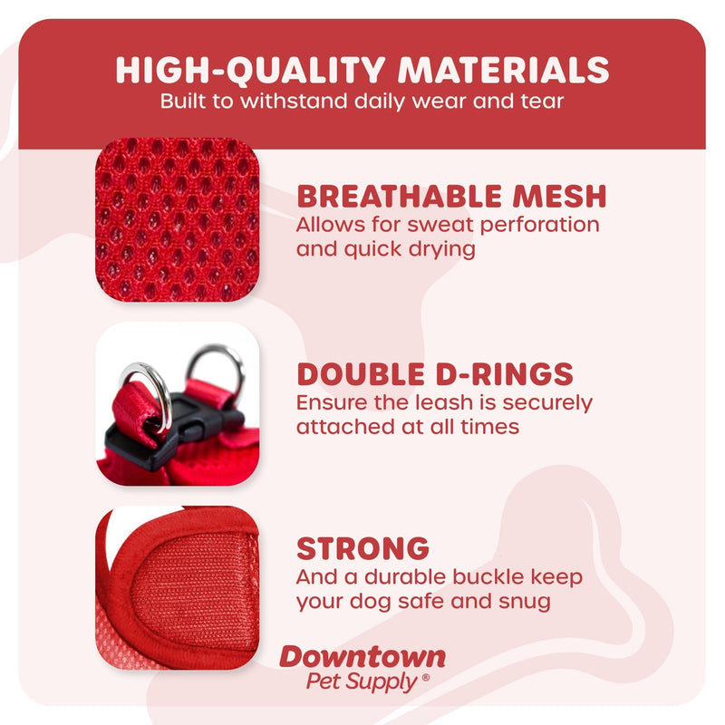 Downtown Pet Supply Step in Dog Harness for Small Dogs No Pull, Small, Red - Adjustable Harness with Padded Mesh Fabric and Reflective Trim - Buckle Strap Harness for Dogs S - PawsPlanet Australia