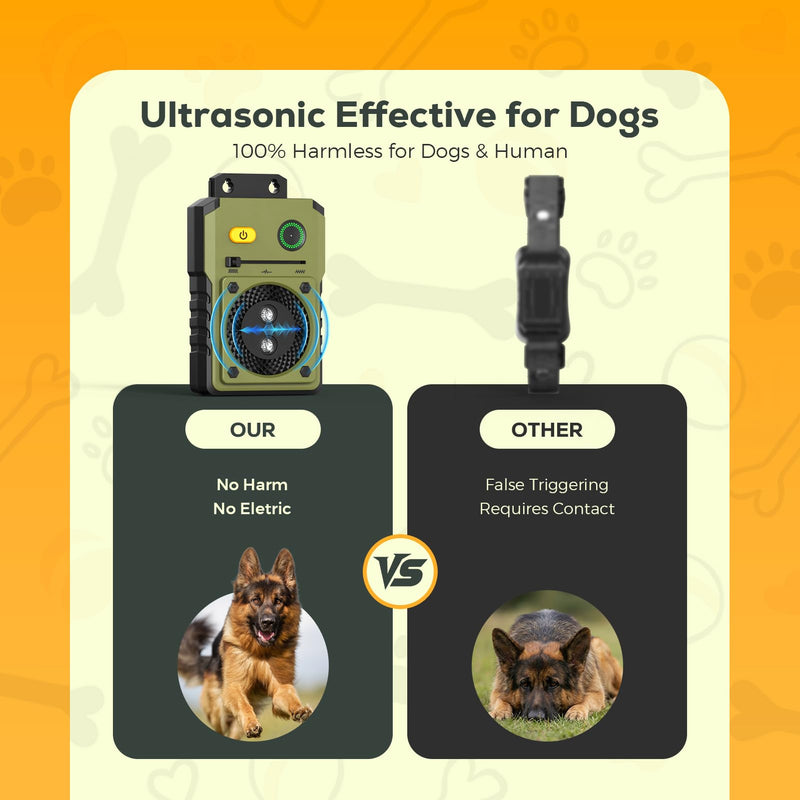 Anti Barking Device for Dogs, 3 Modes Ultrasonic Dog Bark Deterrent Devices Long Range 50ft, Type-C Rechargeable Bark Box Barking Control Devices, No More Barking Training Military green