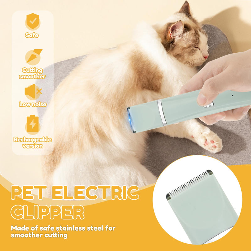 Cat Grooming Clippers Kit Cordless Low Noise Cat Clippers Kit Two Speed Cat Hair Trimmer Dog Hair Clipper Cat Shaver for Matted Fur Small Dog Grooming Kit Dog Paw Trimmer Pet Clipper for Cat (Green) Green