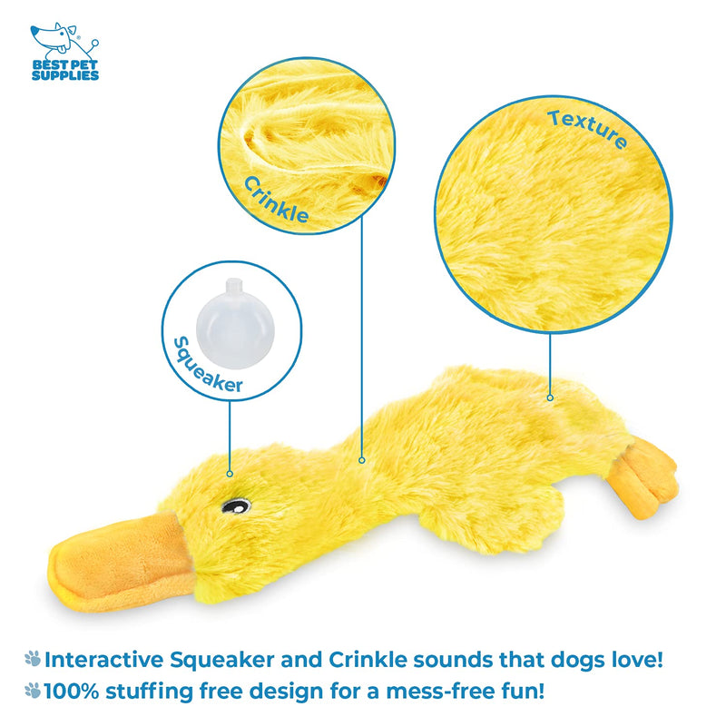 Best Pet Supplies Crinkle Dog Toy for Small, Medium, and Large Breeds, Cute No Stuffing Duck with Soft Squeaker, Fun for Indoor Puppies and Senior Pups, Plush No Mess Chew and Play - Yellow 1 Yellow - PawsPlanet Australia