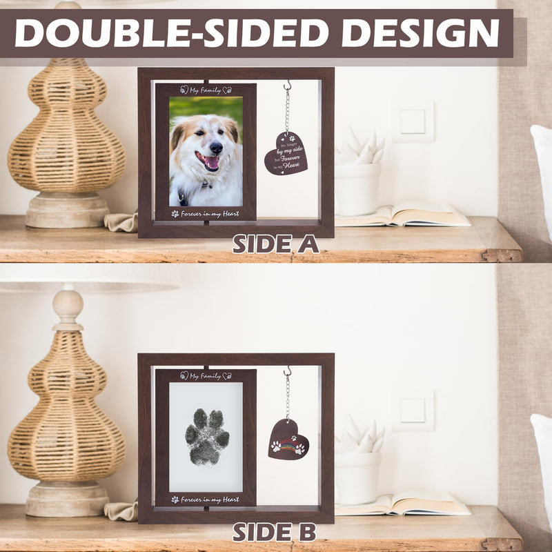 EXPAWLORER Pet Memorial Gifts for Dogs Cats - Dog Memorial Gifts for Loss of Dog, Rotating Wooden Dog Picture Frame with Paw Print Ink Pad, Dog Bereavement Gifts Pet Loss Sympathy Remembrance Gift