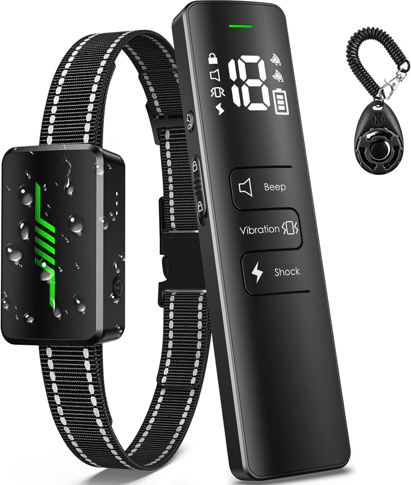 Dog Shock Collar Training Collar with Remote, Shock Collar for Large Medium Small Dogs, Waterproof E-Collar with 3 Modes, Light Mode 1-Black - PawsPlanet Australia
