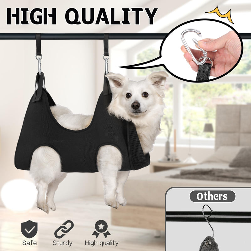 Supet Dog Grooming Hammock Harness for Dogs Cats, Relaxation Pet Nail Clipper Hammock, Restraint Dog & Small Animal Leashes Sling for Groomingk for Nail Trimming (Black, XS) XS（ Max 16 Lb：Leg space: 4.9"-10.5"） Black