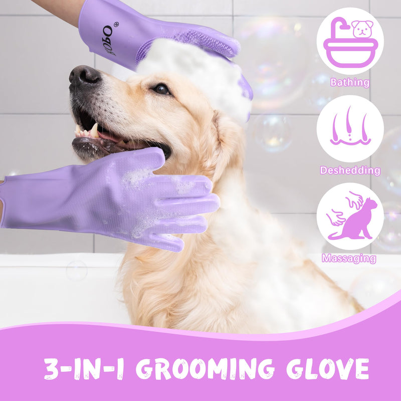 ROPO silicone gloves for pet grooming, multi-functional gloves for pet hair shedding, bathing, and massage (Purple) Purple - PawsPlanet Australia