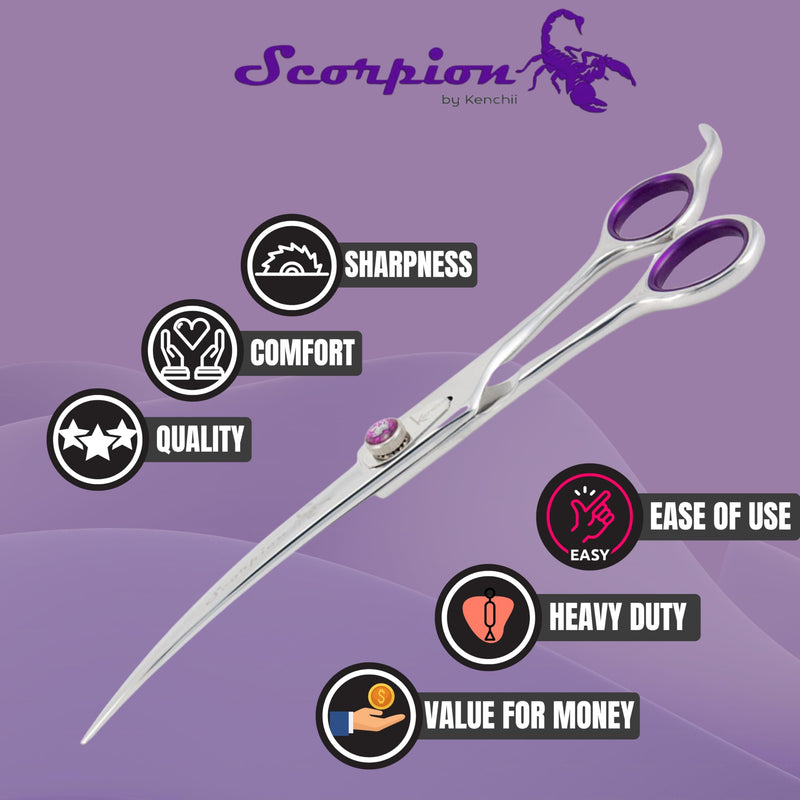 Kenchii Scorpion Dog Grooming Scissors, 8 Inch Curved Shears, Dog Scissors for Grooming, Professional Pet Grooming Scissors, Heavy Duty, Durable and Sharp 8" Curved - PawsPlanet Australia