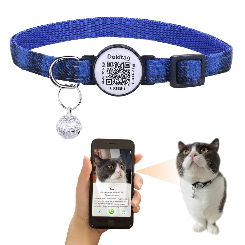 Cat Collar with Pet ID Tag,Breakaway Cat Collar QR Code Tag, Personalized Cat Collar, Cute Kitty Collar with Bells,Pet Online Profile-Scan QR Receive Instant Pet Location Alert Email (Blue) Blue - PawsPlanet Australia