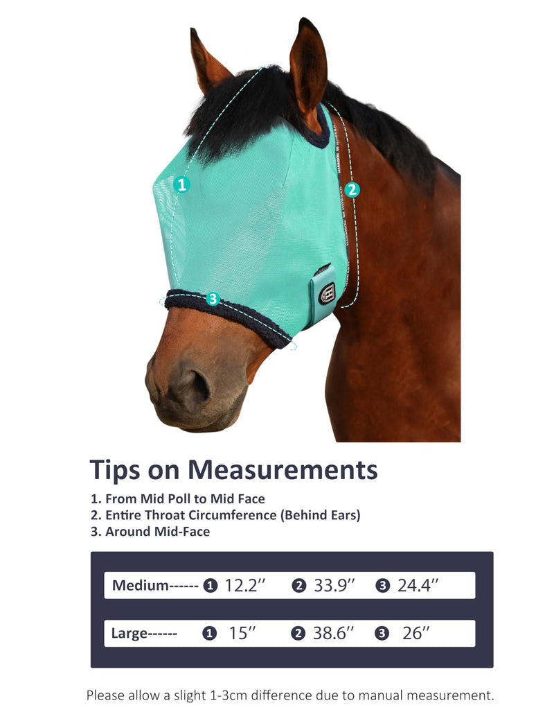Harrison Howard All Round Mesh Horse Fly Mask UV Protective with Fleece Padded Edging Mint L Full (Large) - PawsPlanet Australia