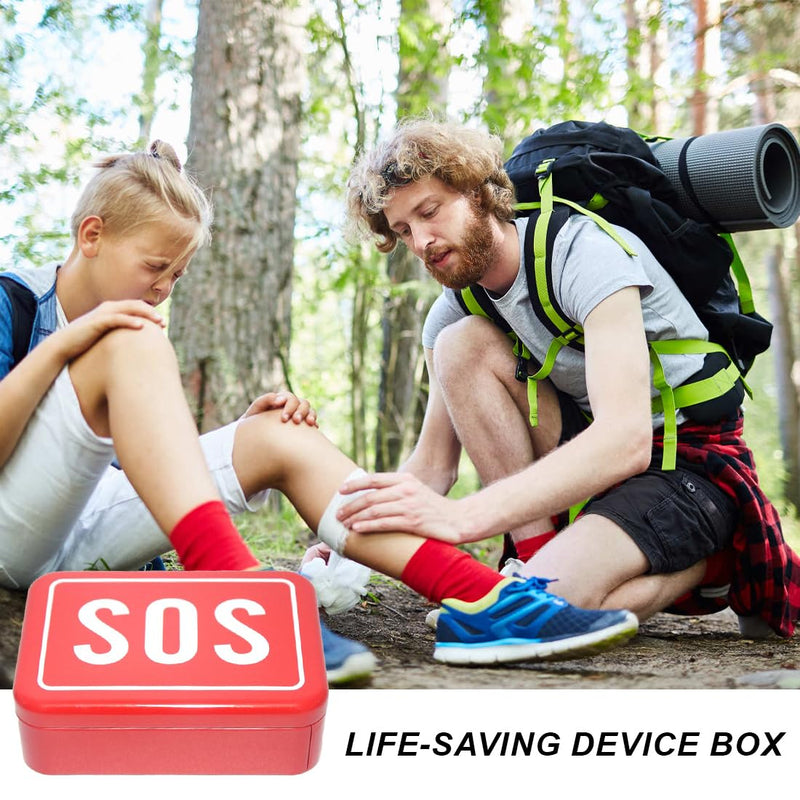 Pack of 2 Multifunctional SOS Survival Box Metal Emergency Box for Camping Hiking and Travel for Storage of Medicine and Survival Equipment