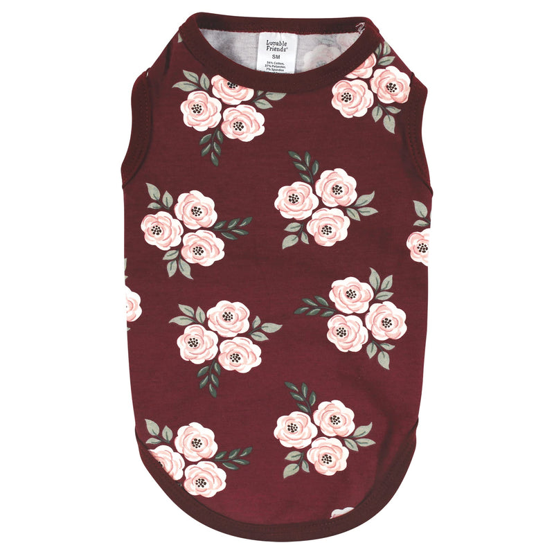 Luvable Friends Dog Pet Dog and Cats Cotton T-Shirts 2pk, Burgundy Floral Botanical, Large - PawsPlanet Australia