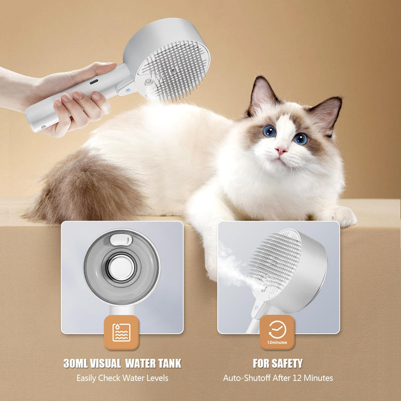 Cloud Care Cat Brush for Indoor Cat Steam Brush for Shedding Spritz Defur Comb for Cats Dogs Steam Brushes for Long Short Hair Cats Dogs Pet Steam Brushes for Massage Grooming Self-Cleaning White