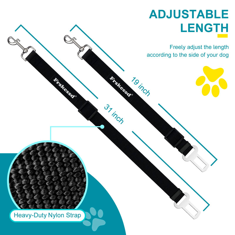 2 PCS Dog Seat Belt for Car Frskcssd Adjustable Dog Car Harness Heavy Duty Nylon Dog Safety Seat Belt Durable Pet Seat Belts for Small & Large Dogs Supports All Cars Quick & Easy Installation (Black) Black - PawsPlanet Australia