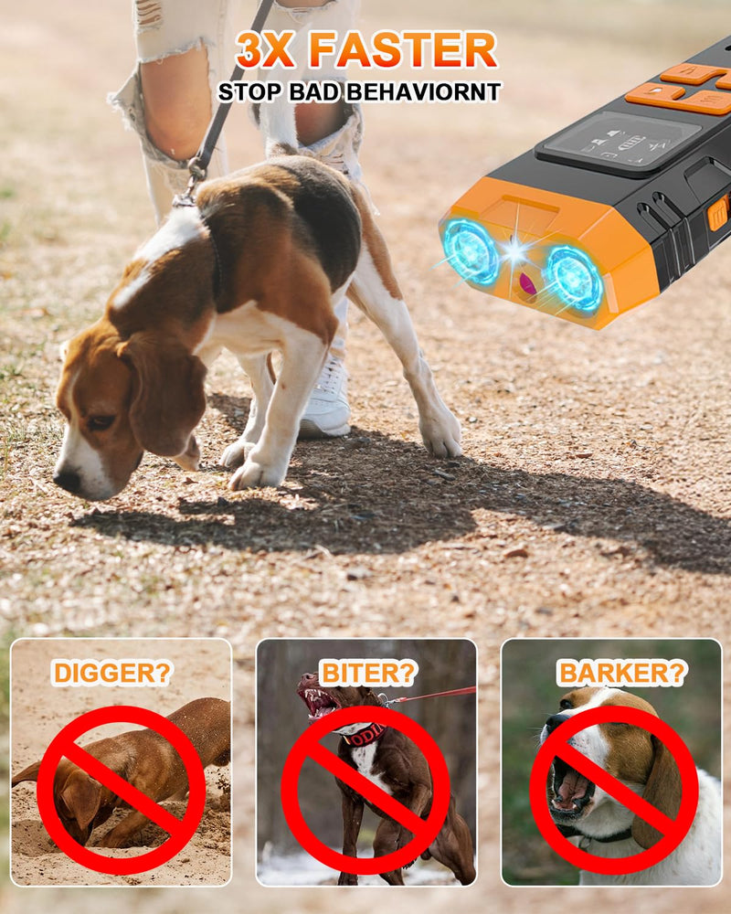 2025 Upgraded Anti Barking Device for Dogs, Ultrasonic Dog Bark Deterrent, Dog Bark Deterrent Devices, Best Anti-Barking Device, 4 Modes & LED Light & LCD Screen Portable Indoor & Outdoor Orange - PawsPlanet Australia