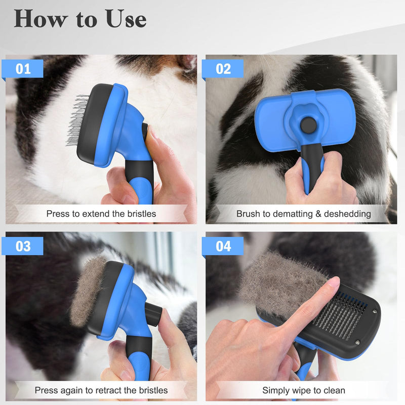 Self Cleaning Slicker Brush for Dogs & Cats, Skin Friendly Grooming Cat Brush, Dog Brush for Shedding, Deshedding Brush, Hair Brush Puppy Brush for Haired Dogs, Pet Supplies Accessories, Blue - PawsPlanet Australia
