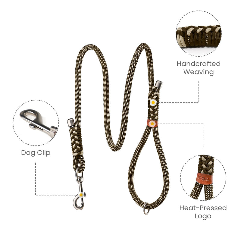 Heavy Duty Dog Leash- 6 FT Handmade Rope with Rotating Metal Clip, No Pull Training Slip Lead Comfortable for The Strong Large Medium Pets (Heavy Duty Dog Leash (Green), 6 FT Dog Leash) Heavy Duty Dog Leash (Green) - PawsPlanet Australia