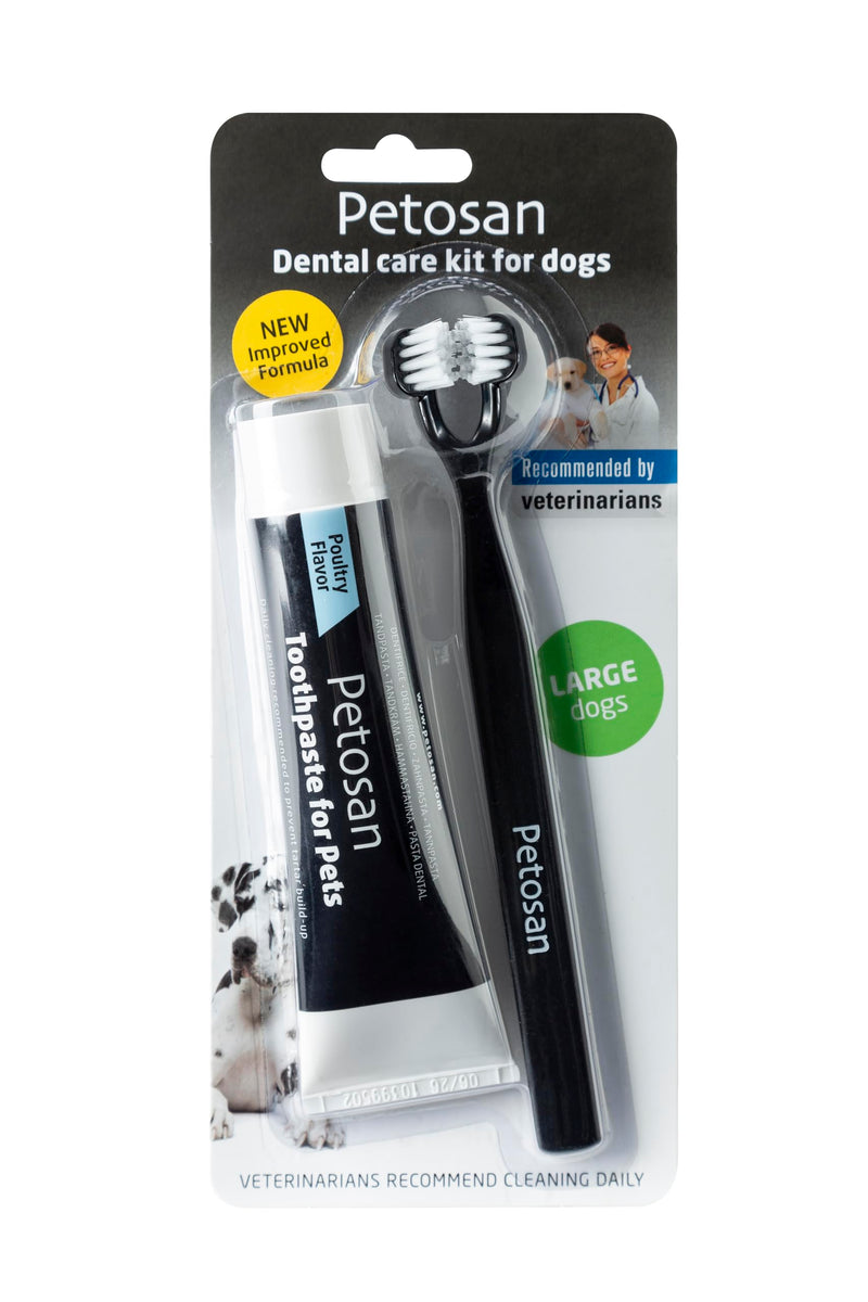 Petosan Dental Care Kit for Large Dogs - Double-Headed Dog Toothbrush and Toothpaste Set (16kg+) - Plaque and Tartar Removal, Fresh Breath, Recommended by Vets, Poultry Flavour. 1 count (Pack of 1)