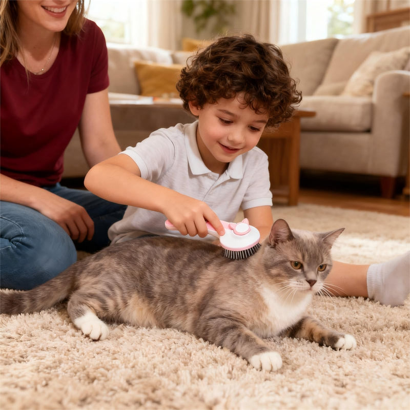 Cat Brush for Shedding & Grooming - Self-Cleaning Deshedding Tool Professional Dog Brush for Short/Long Hair, Indoor Cats Brush with Tangle-Free Control, Gentle on Kittens & Sensitive Skin (Gray) Gray - PawsPlanet Australia