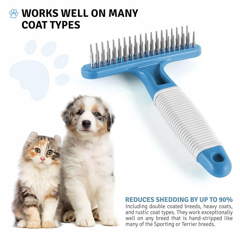 POODLIE Poodle Pet Dog Grooming Rake | Dematting Tool with Stainless Steel Shedding Comb for Pets | 2 Rows of Pins Gently Remove Loose or Tangled Hair from Undercoat (Blue) Blue