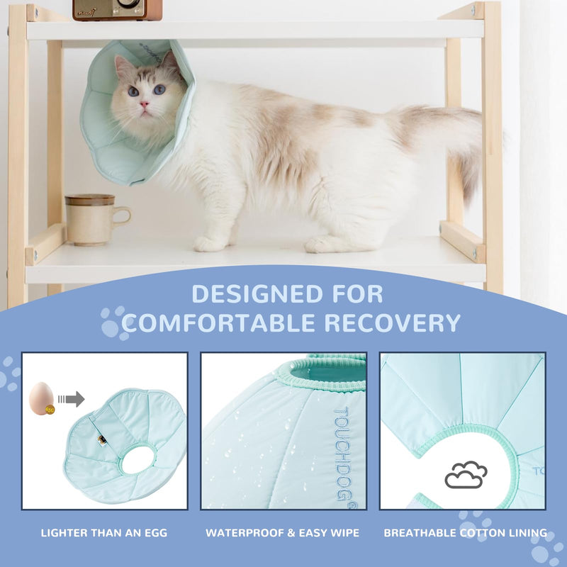 Touchdog Soft Cat Cone Collar, Waterproof Recovery Collar for Cats After Surgery, Lightweight Elizabethan Collar for Kittens, Small to Large (Blue, M) BLUE M-Neck:8.6-10.2"