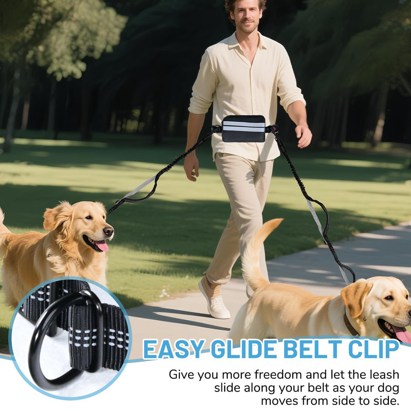 Hands Free Double Dog Leash No Tangle, Waist Leash for Dog Walking, Retractable Dog Leashes for Medium and Large Breeds-Pouch & Lumbar Support, Adjustable Waist Belt, Retractable Bungee,Padded Handles - PawsPlanet Australia