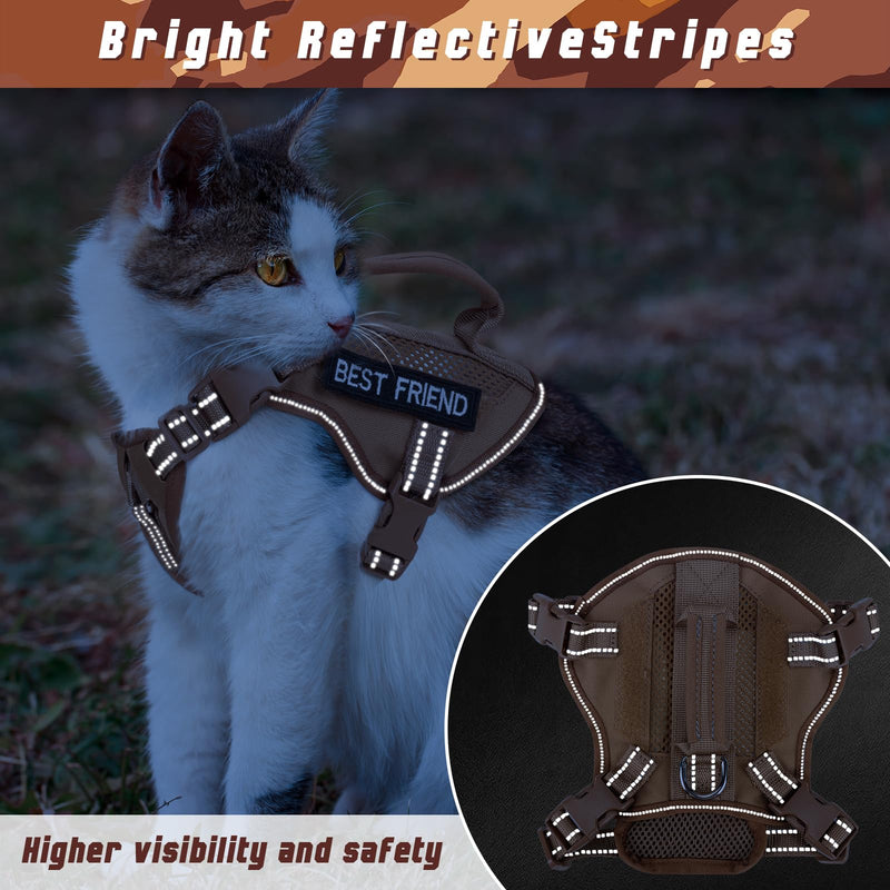 Tactical Cat Harness, Air Mesh Cat Walking Vest Harness Escape Proof, Reflective Large Cat Harnesses with Handle for Adult Fat Cats, Adjustbale, Breathable L Khaki