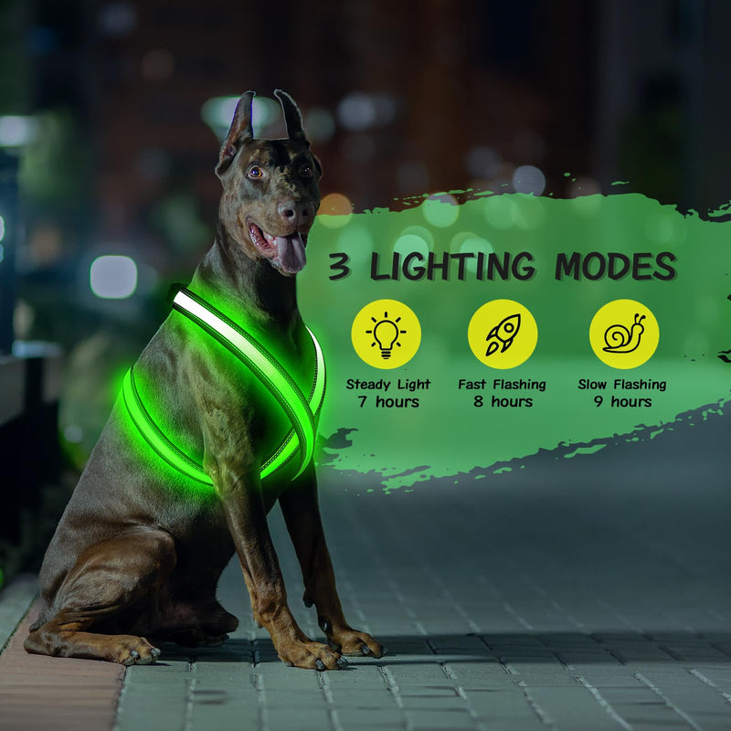 Light Up Dog Harness, Rechargeable LED Dog Harness, Glow in The Dark Dog Vest, Adjustable Pet Lights for Night Walking, Reflective Safety Vest for Medium Large Pet (Green, S) Green - PawsPlanet Australia
