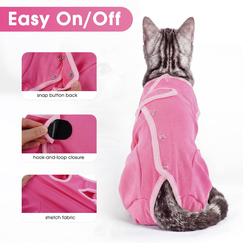 DENTRUN Cat Recovery Suit - Post-Surgery Onesie with Hind Legs, Snap Button Back, Easy On/Off, Prevents Licking & Wound Protection, Soft Breathable Fabric for Spay Neuter Abdominal Wounds Pink Medium
