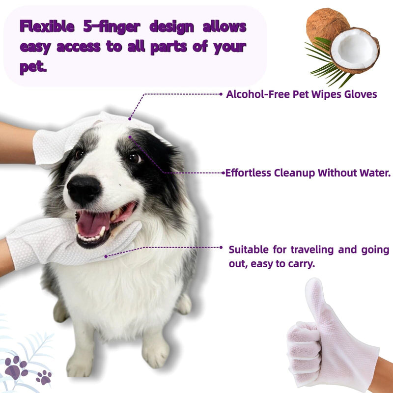 30 Pcs Pet Glove Wipes for Dogs & Cats, Extra Thick Unscented Cleaning & Deodorizing Wipes, Coconut Oil Low Sensitivity, No-Rinse Dry Cleaning for Paws, Face, Ears & Buttocks, Daily Care & Travel - PawsPlanet Australia