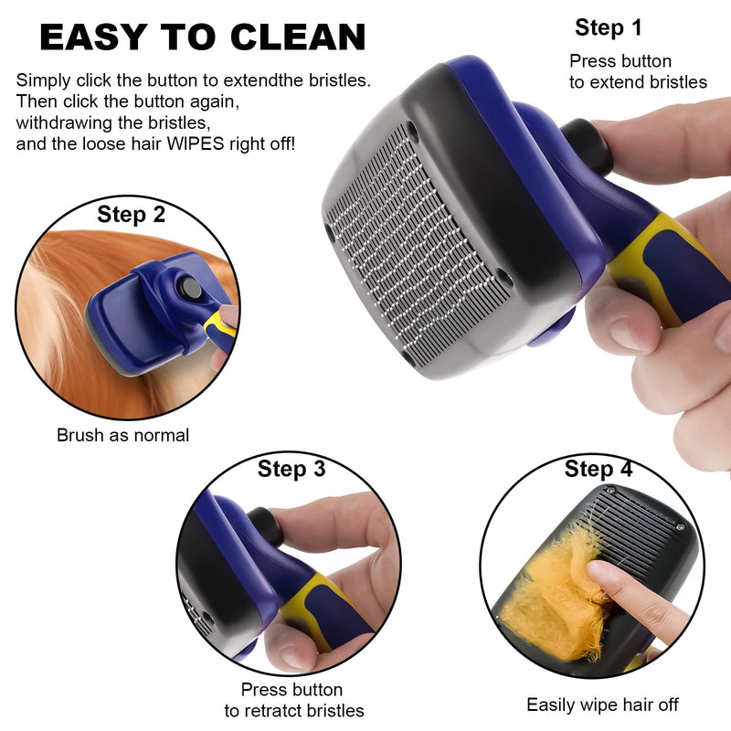 Self Cleaning Dog Slicker Brush - Slicker Brush for Dogs - Gently Removes Loose Undercoat, Mats and Tangled Hair for Dogs and Cats. Dark Blue. - PawsPlanet Australia
