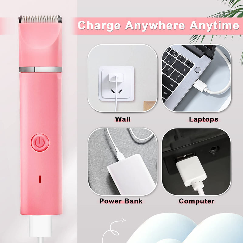 Dog Grooming Clippers Kit-Electric Rechargeable Cat Trimmer Tools-Cordless Quiet Pet Nail Paw Grinder-4 in 1 Multifunctional Low Noise Shaver-Razor for feet Face Ears Toenail Eye?Pink? Pink