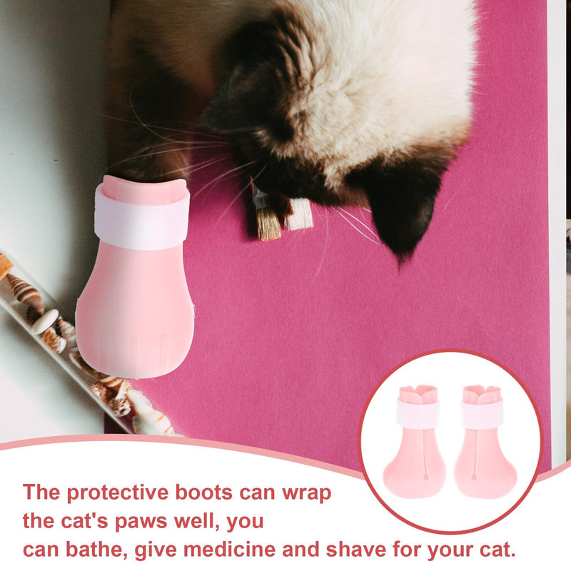 Cabilock 4-Pack Silicone Cat Paw Protectors with Adjustable Fit, Scratch-Resistant Cat Shoes in Pink for Bathing and Grooming, Protection Against Claws and Bites