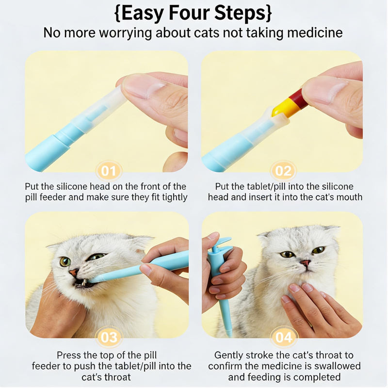 2 Pack Pet Pill Popper for Cats Dogs, Reusable Medicine Feeder with Soft Tip, Ergonomic Tablet Dispenser for Small Animals (Pink and Blue)