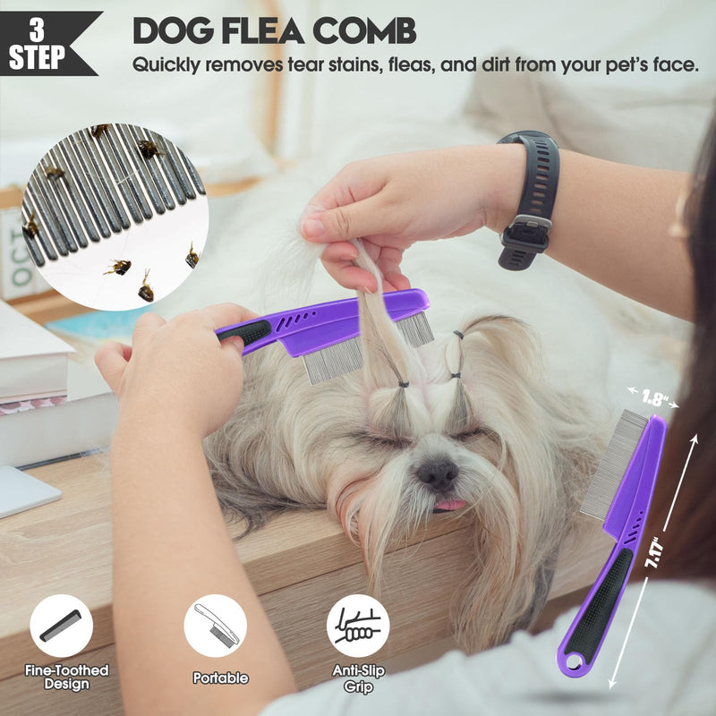 Dog Slicker Brush for Dogs Grooming Kit 4PCS | Large Dog Brush for Goldendoodles Poodles Doodles | Long Pin Haired Brush | Poodle Brushes and Comb (Purple) Purple - PawsPlanet Australia