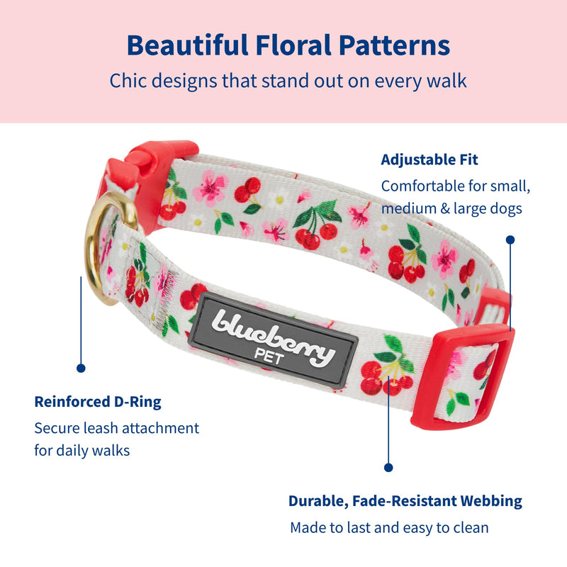 Blueberry Pet Dog Collar - Turquoise Floral Rose Print, Adjustable for Small Dogs, Neck 12"-16", Pink Puppy Collar with Eco-Friendly Buckles, Ideal Small Dog Collars for Female Dogs Grey - PawsPlanet Australia